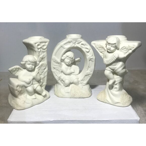 JOY Candle Holders Set Of 3 Angel Cherub Bisque - Picture 14 of 16